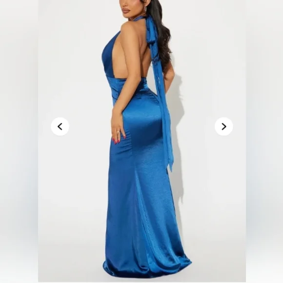 Navy/Sapphire Halter Backless Dress - Picture 3 of 6